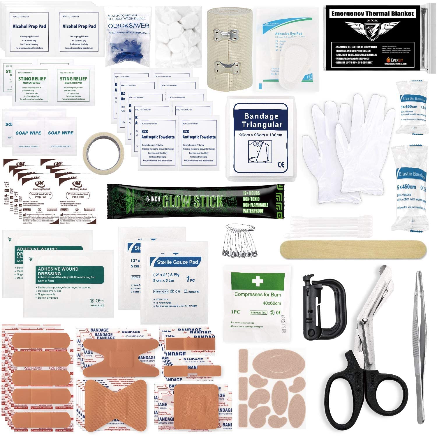 Everlit 180 Pieces Tactical First Aid Kit IFAK Molle EMT Pouch Outdoor Camping Emergency Kits for