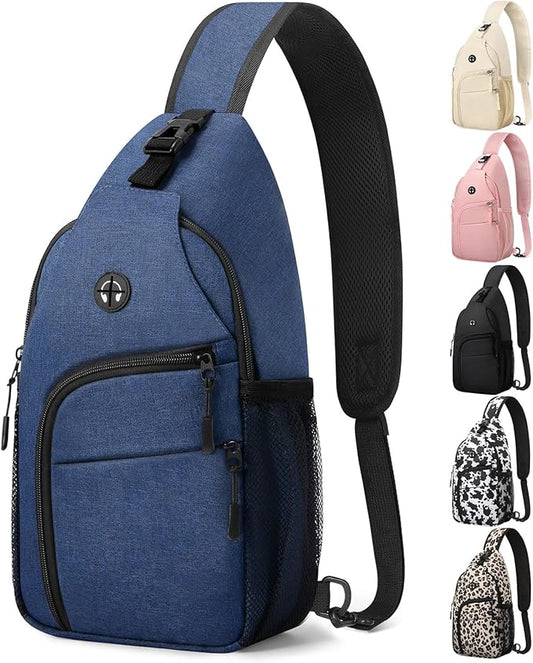 Crossbody Bags for Women Man Waterproof Sling Bag Backpack Trendy Casual Cross Body Bag with Convertible Shoulder Strap Chest Bag for Camping Hiking Travel Essentials (Blue, Medium)