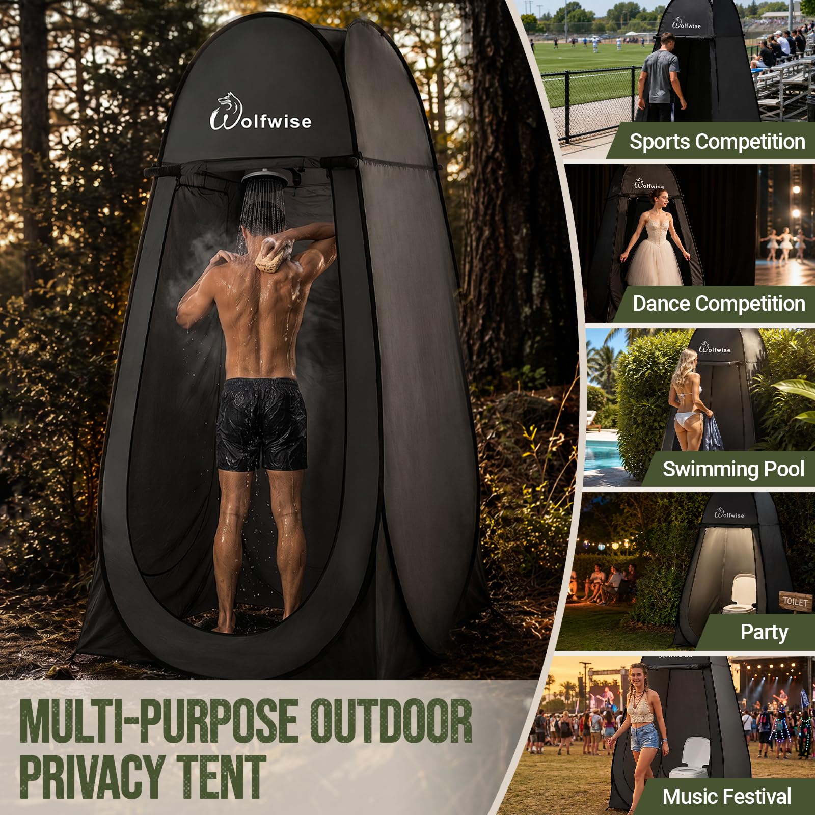 Wolfwise Pop Up Shower Tent for Camping Essentials, Portable Instant Changing Tent with Ventilation