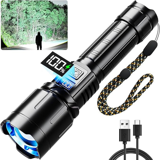 Rechargeable Flashlight 99000 High Lumens, LED Super Bright Flash Light, Tactical Flashlights with LCD Power Display, 6 Modes, Waterproof, Brightest Flashlight for Emergencies Camping
