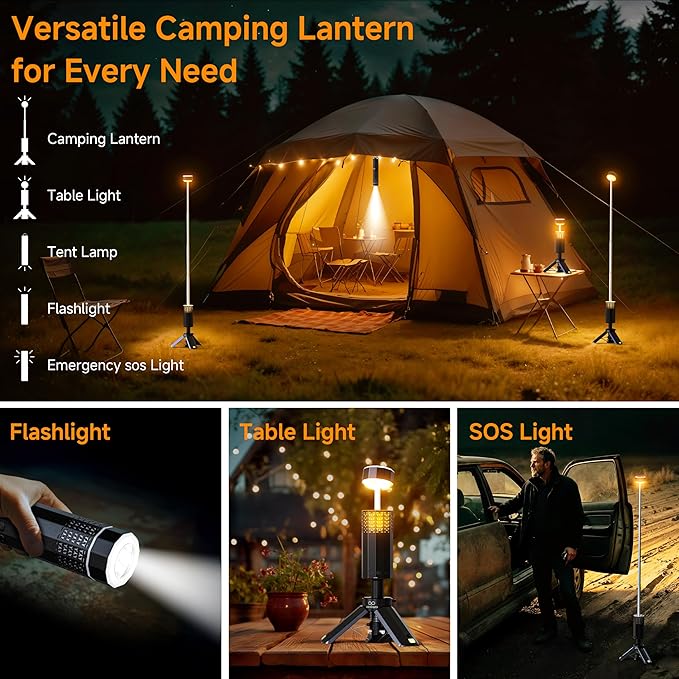 Rechargeable 21000mAh Camping Light, Telescopic Camping Lights, Collapsible Magnetic Camping Lantern with Stand IPX6 Waterproof Flashlights, Camping Lamp for Emergency, Hiking