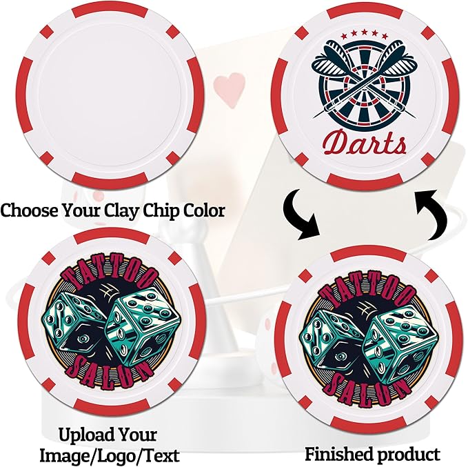 Custom Clay Poker Chips, 11.5Gram Personalized Poker Chips with Full Color Logo,Casino-Grade Monte Carlo Style Chips, Event Tokens for Texas Hold’em, Blackjack, Card Nights, Pack of 50