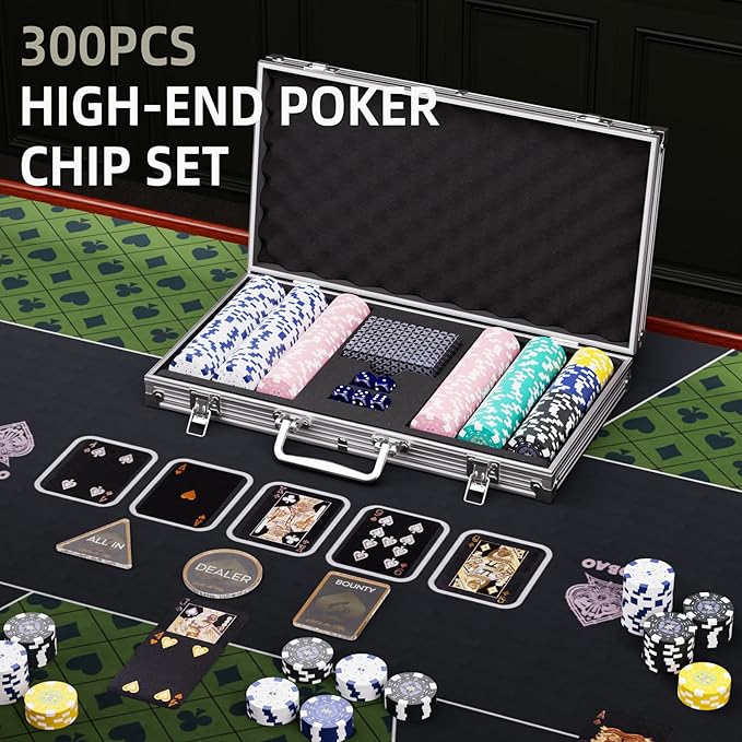 LUOBAO11.5 Gram Poker Chips Set 300 Piece Casino Chips with Denominations, Professional Blackjack & Texas Holdem Chips Set with Case, Clay Numbered Poker Chips for Home Game Nigh