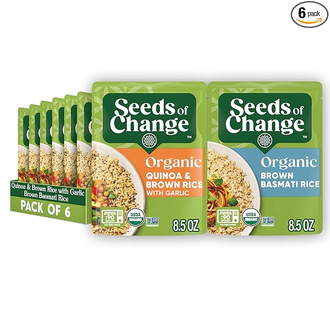 SEEDS OF CHANGE Organic Rice Variety Pack Quinoa and Brown Rice with Garlic & Whole Grain Brown Basmati Rice 8.5 oz. (Pack of 6)
