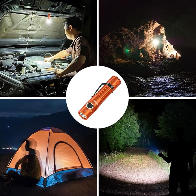 Wurkkos FC11C Led Flashlight Rechargeable High Lumen 1200, Small Powerful Flashlight USB C, Super Bright EDC Flashlight IP68 Waterproof, 155Meters Long Range, 90 High CRI (Orange 5000K)