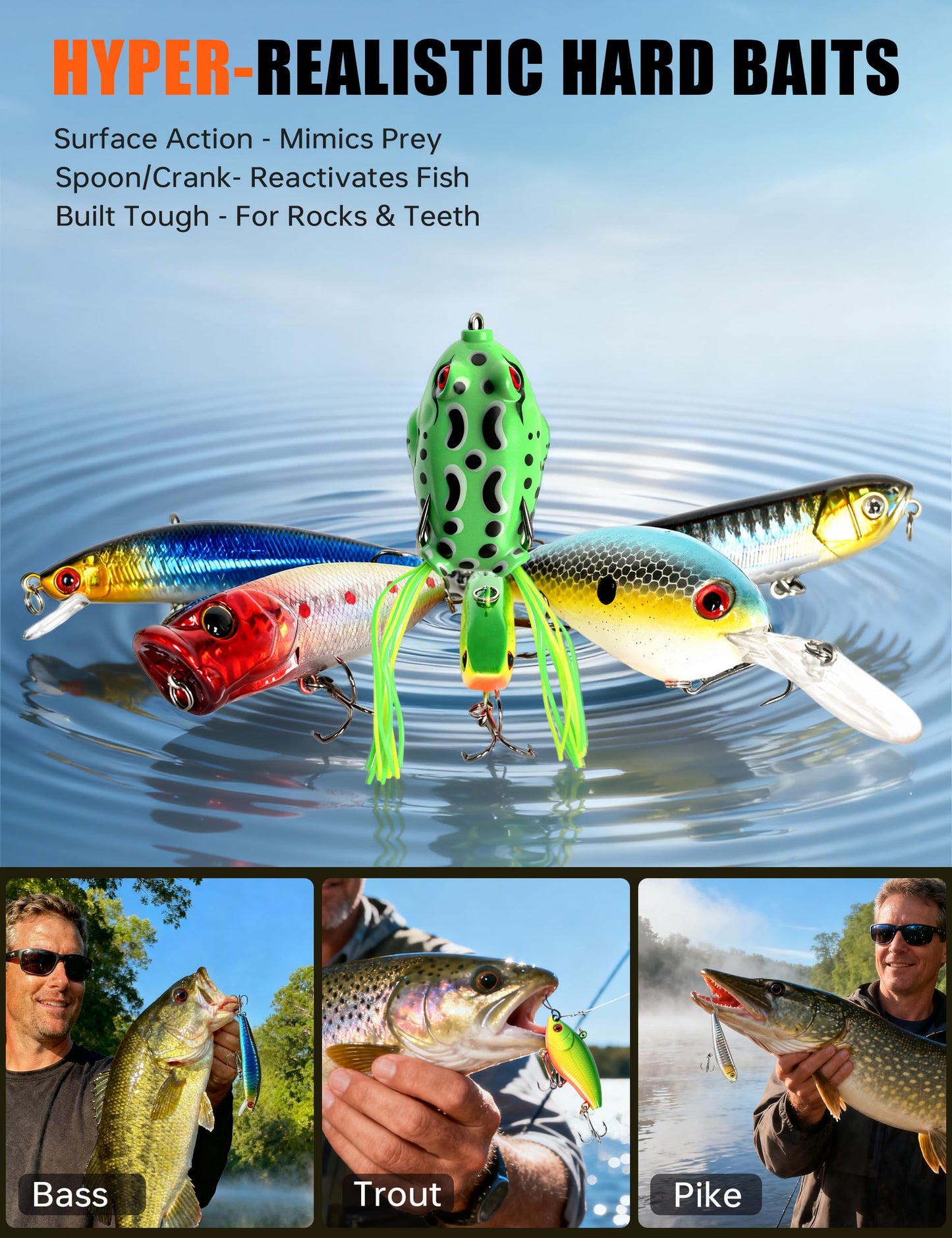Large 3-Layer Tackle Box with Tackle Included, 417Pcs Fishing Lures Kit