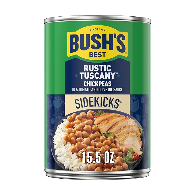 Bush's Best Garbanzos Chickpeas, Rustic Tuscany Flavor, Source Of Plant Based Protein And Fiber, Low Fat, Gluten Free, 15.5 oz