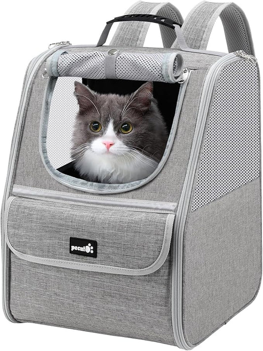 Pecute Cat Backpack Carrier, Small Dog Backpack Carrier, Pet Backpack Carrier for Cats Dogs Puppy Kitten, Cat Carrier Bag Carrying for Travel Hiking Bike Riding Walking Outdoor,Light Gray