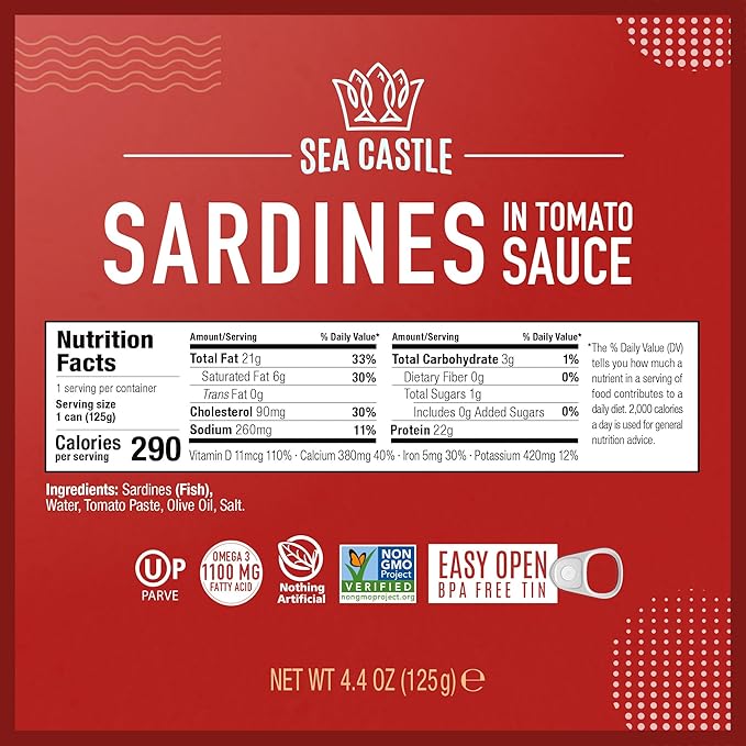 Sea Castle Sardines in Tomato Sauce, 4.4oz (12 Pack)