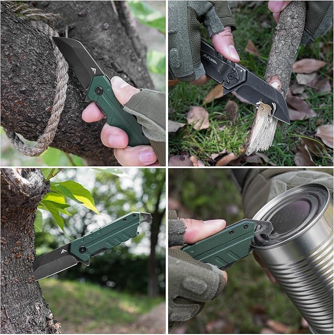 FLISSA Folding Knife, 4" Small Pocket Knife with Bottle Opener and Slotted Screwdriver, Dual Craftsman Handle, EDC Pocket Knife for Hunting, Survival, Camping and Outdoor Activities