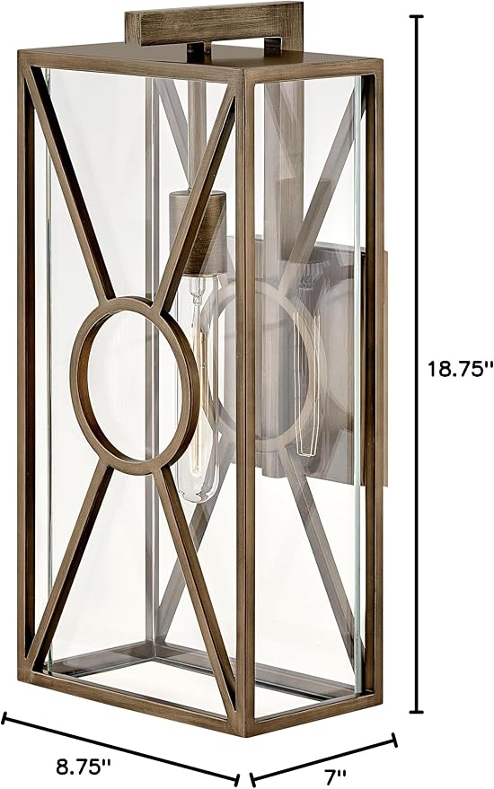Hinkley Brixton Medium Wall Mount Outdoor Lantern - Composite, Clear Mitered Glass, Rust & Corrosion Resistant - Burnished Bronze Finish
