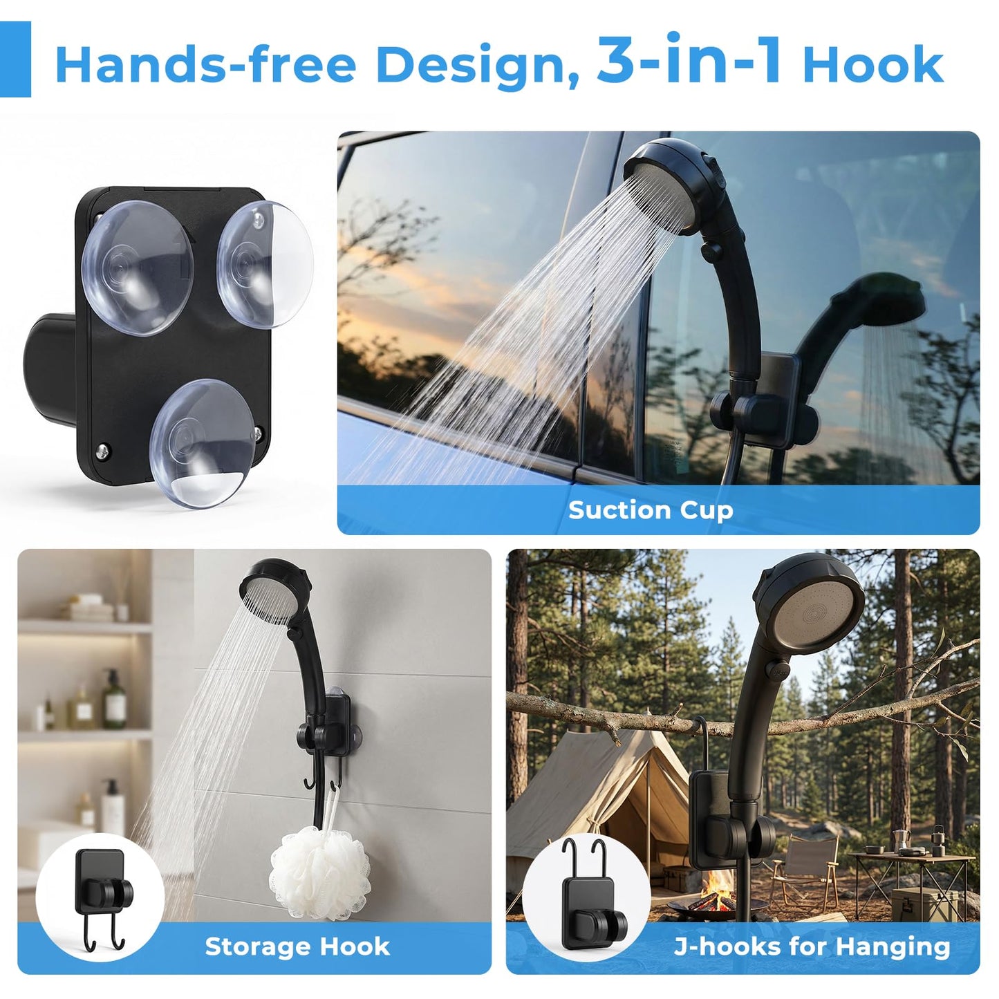 Portable Camping Shower Kit with 5 Gallon Water Jug, 8000mAh Rechargeable Shower Pump IPX8