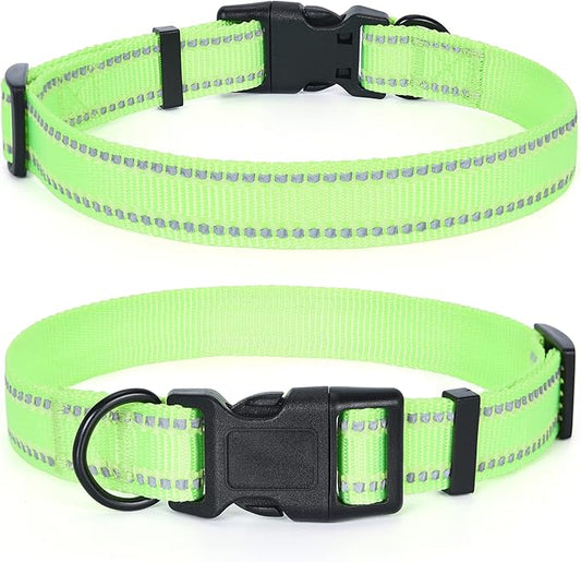 Mile High Life Reflective Dog Collar, Basic Dog Collars Adjustable Quick Release, Soft Nylon Pet Collar with Metal D-Ring for Small Medium Large Dogs (Lime, M Neck13-17")