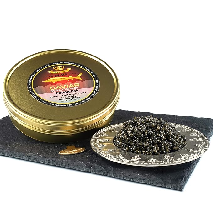 OVERNIGHT SHIPPING - OLMA American Paddlefish Black Caviar - Medium Grey Pearls, Smooth Flavor - 17.6 oz / 500 g