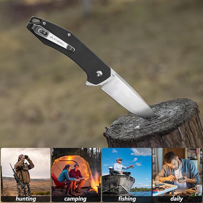 FLISSA Pocket Knife, Folding Tactical Knife with G10 Handle, D2 Blade, Liner Lock, Pocket Clip, EDC Knife for Hiking, Camping, Survival, Indoor and Outdoor Activities(Black)