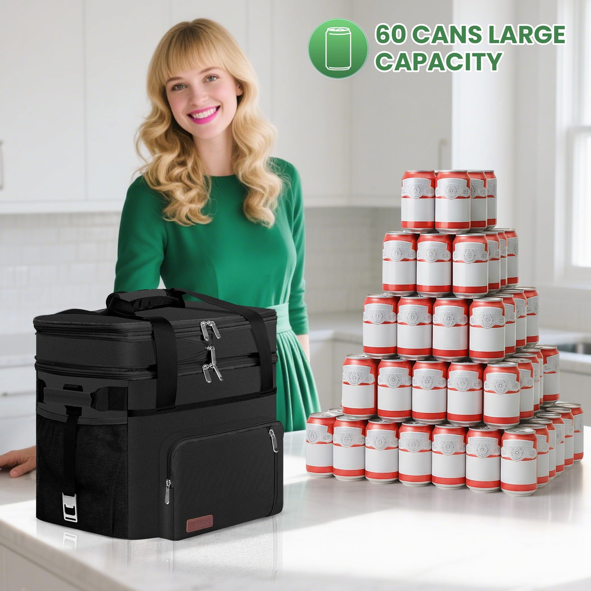 MIYCOO Cooler Bag with Expandable Double Deck, 60 Can Leakproof Cooler