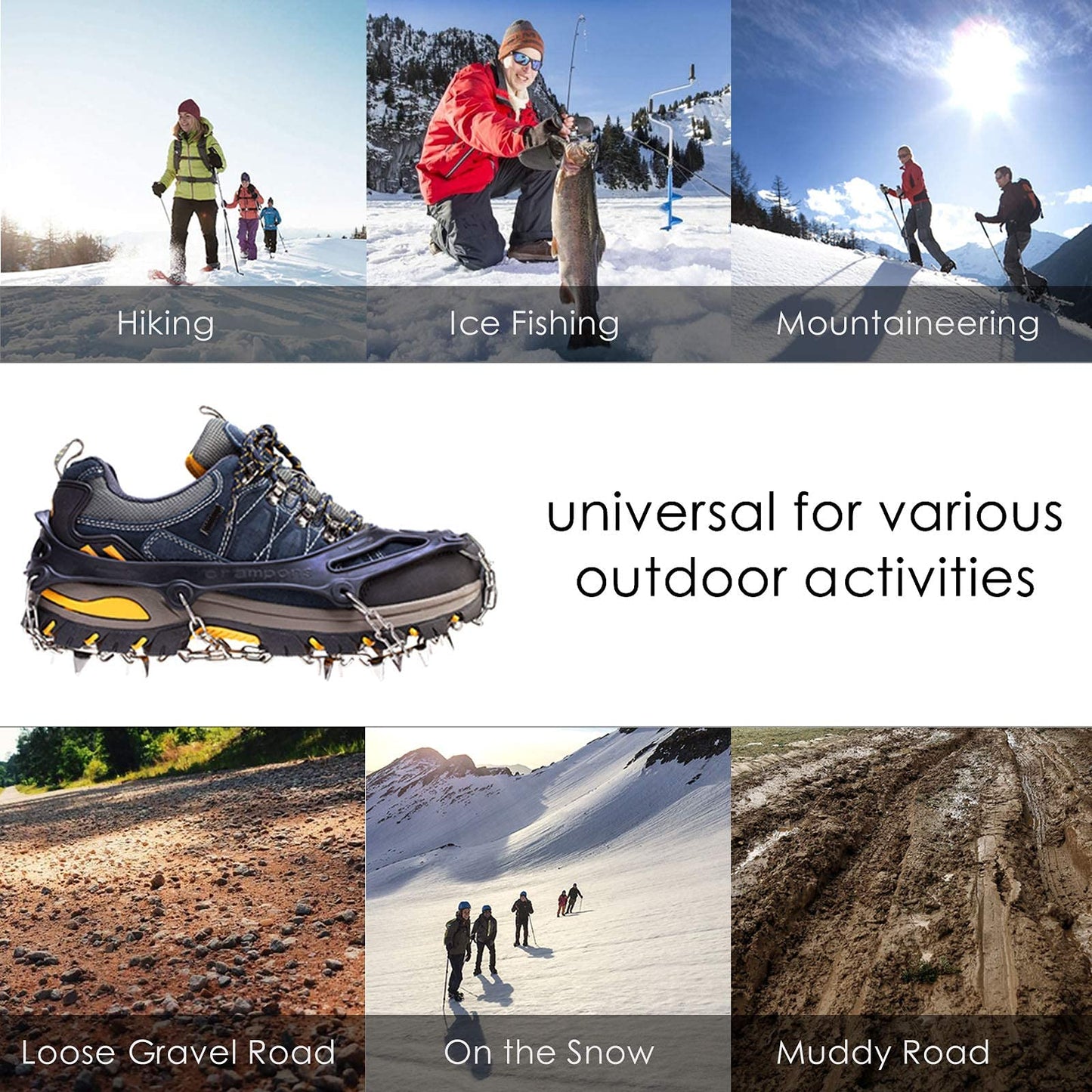 Crampons Ice Cleats Traction Snow Grips for Boots Shoes Women Men Anti Slip 19 Stainless Steel