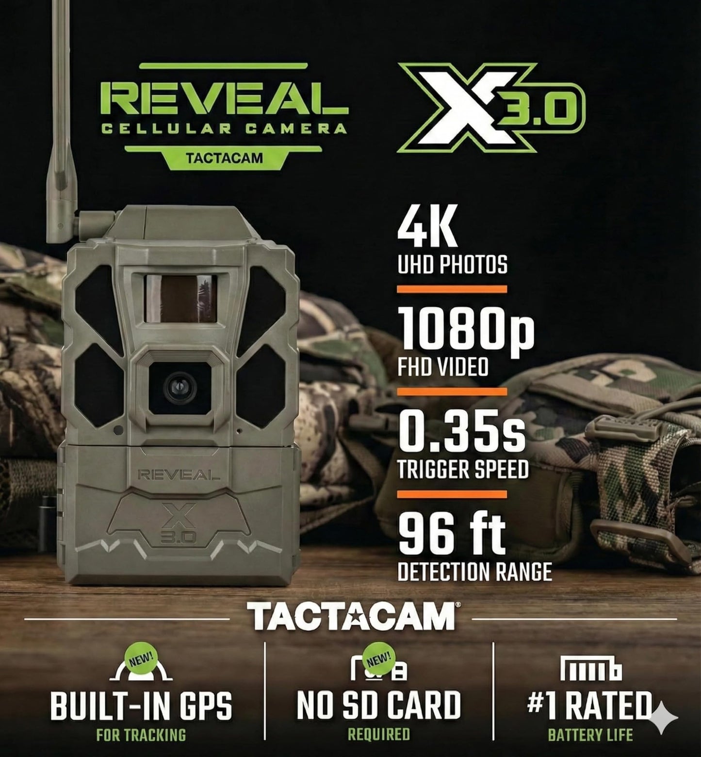 TACTACAM Reveal X Gen 3.0 Cellular Trail Camera - Multi Carrier, HD Photos & Videos, Pre-Installed