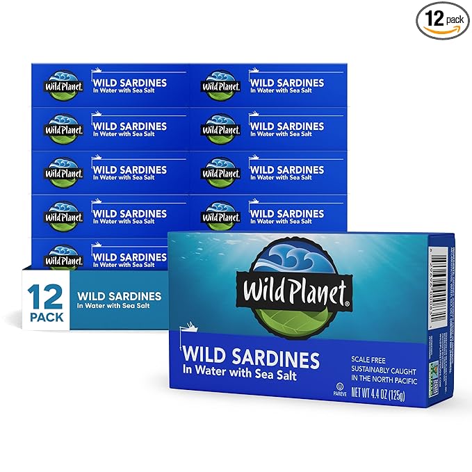Wild Planet Wild Sardines in Water with Sea Salt, Tinned Fish, Non-GMO, Sustainable 4.4 Ounce (Pack of 12)