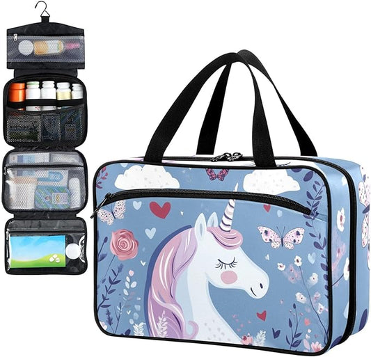 Fustylead Beautiful Unicorn in Rose Garden with Butterflies Travel Medicine Organizer Bag Home Storage First Aid Kit Large Pill Case with Zipper for Pill Bottle, Vitamins, and Medical Supplies