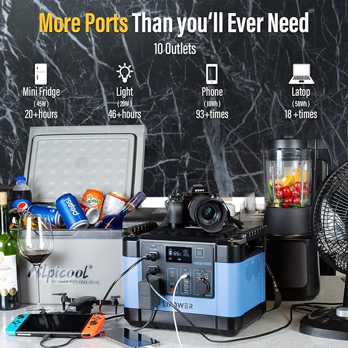 Lipower Solar Generator, 1120Wh Power Station 3 * 1000W AC Outlets(2000W peak), 60W USB-C Output, Generator for Camping, CPAP, Home BackupBlue+1 Solar Panel