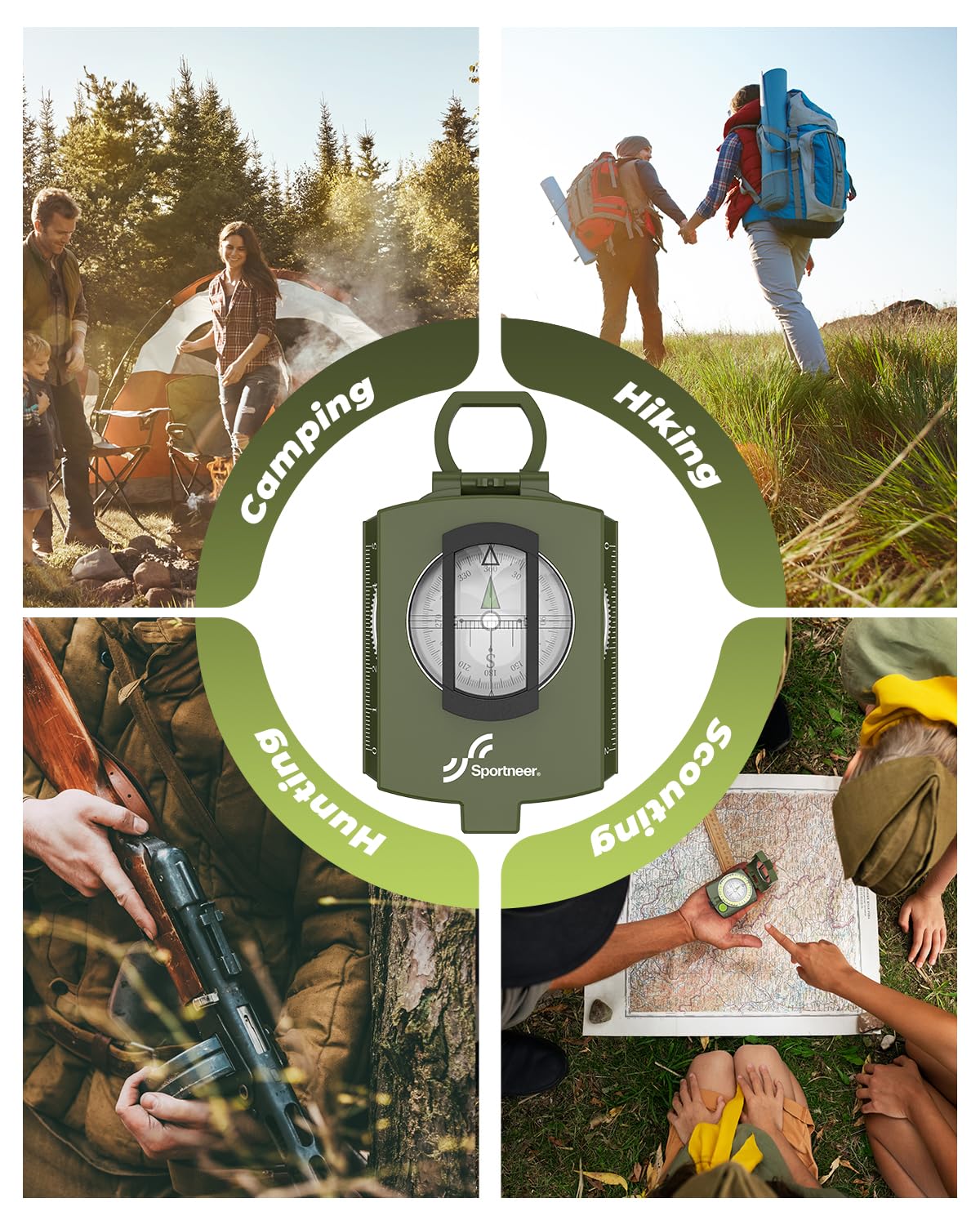 Sportneer Military Lensatic Sighting Compass with Carrying Bag, Waterproof and Shakeproof, Army