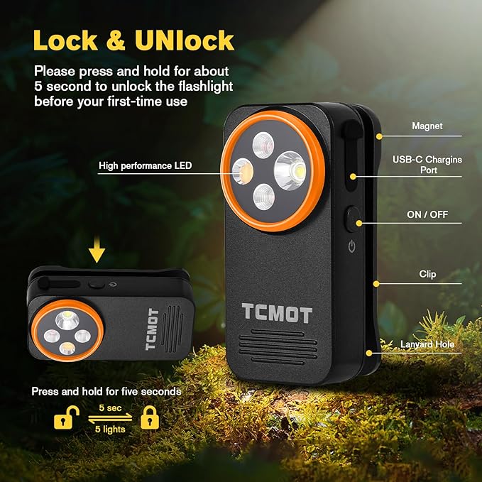 EDC Flashlight Clip-on Light, Rechargeable 600 Lumens with Type-C, IPX6 Waterproof, Portable Mini Magnetic Keychain Flash Lights for Signaling, Cycling, Outdoor or Emergency, Black