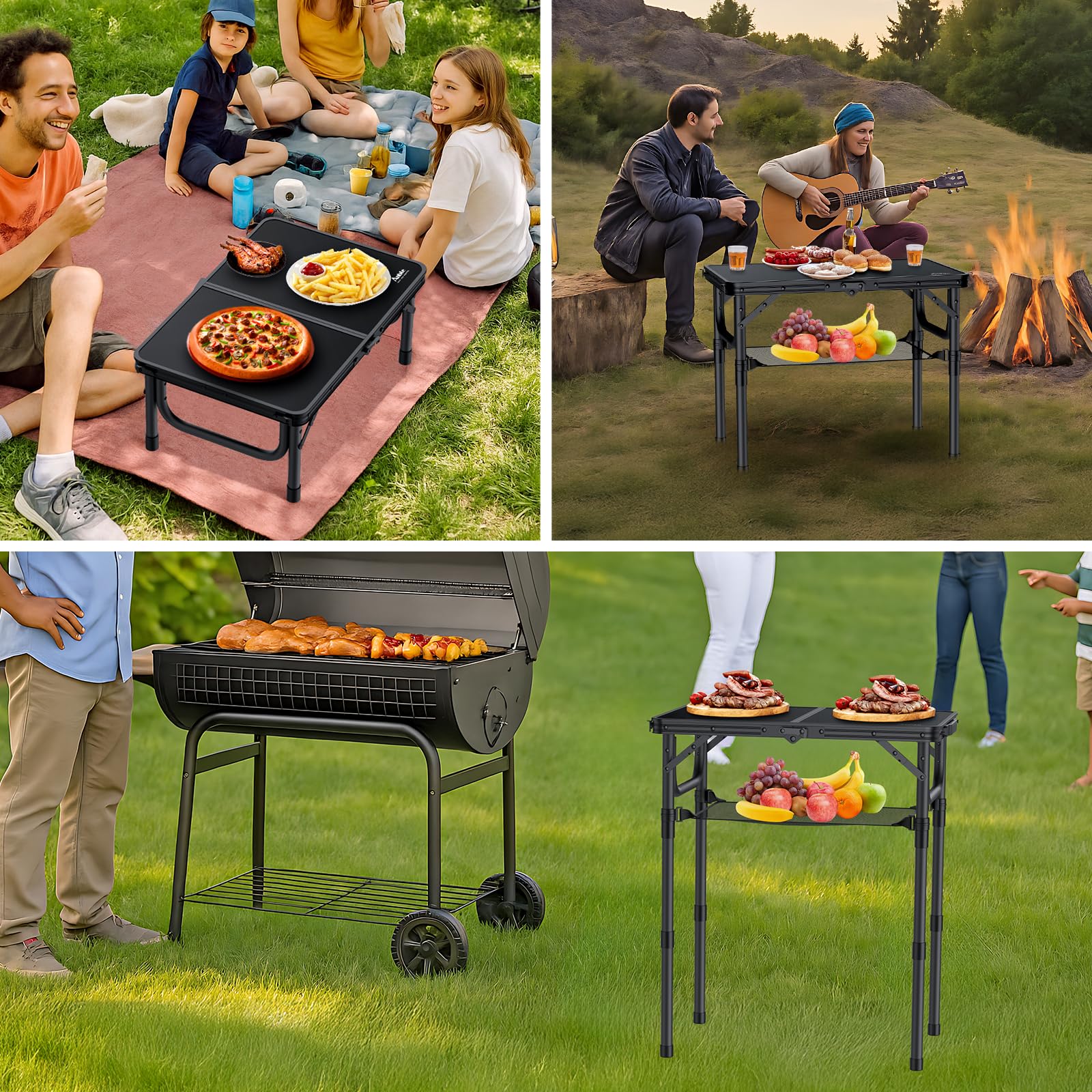 Anbte Folding Camping Table, 24"X 16" Adjustable Height Small Folding Table