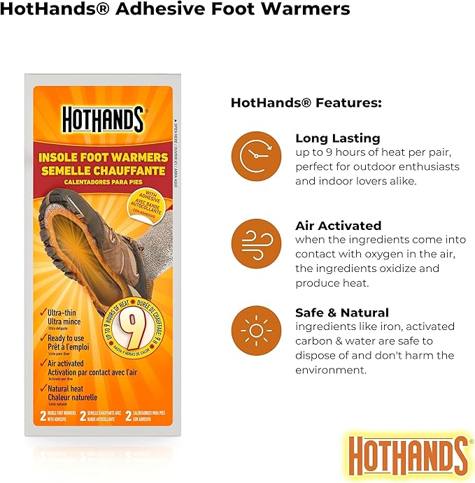 HotHands Insole Foot Warmers - Long Lasting Safe Natural Odorless Air Activated Warmers - Up to 9 Hours of Heat - 16 Pair, Black