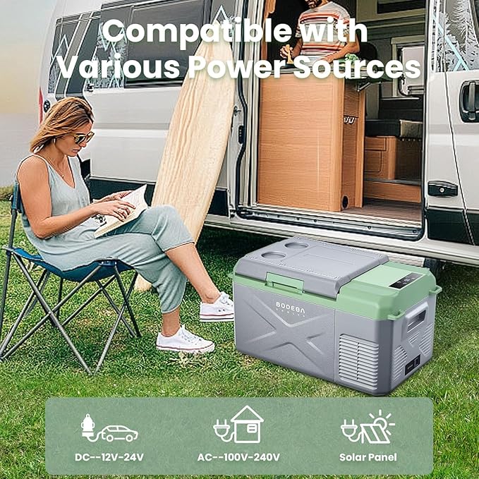 BODEGACOOLER 12 Volt Car Refrigerator, 18.1 Quart Portable Freezer,-4℉-68℉ Car Fridge, Electric Cooler 12/24V DC100-240 Volt AC for Outdoor, Vehicles, Travel, Camping, RV, Home Use
