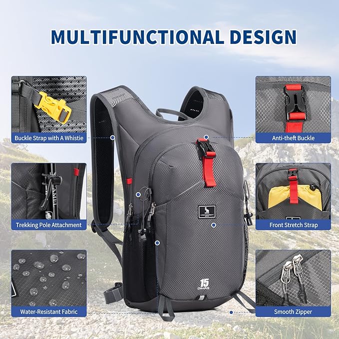 OIWAS Small Hiking Backpack - 15L Hiking Backpacks Water Resistant Camping Backpack Lightweight Hiking Daypack with Hydration Bladder Outlet