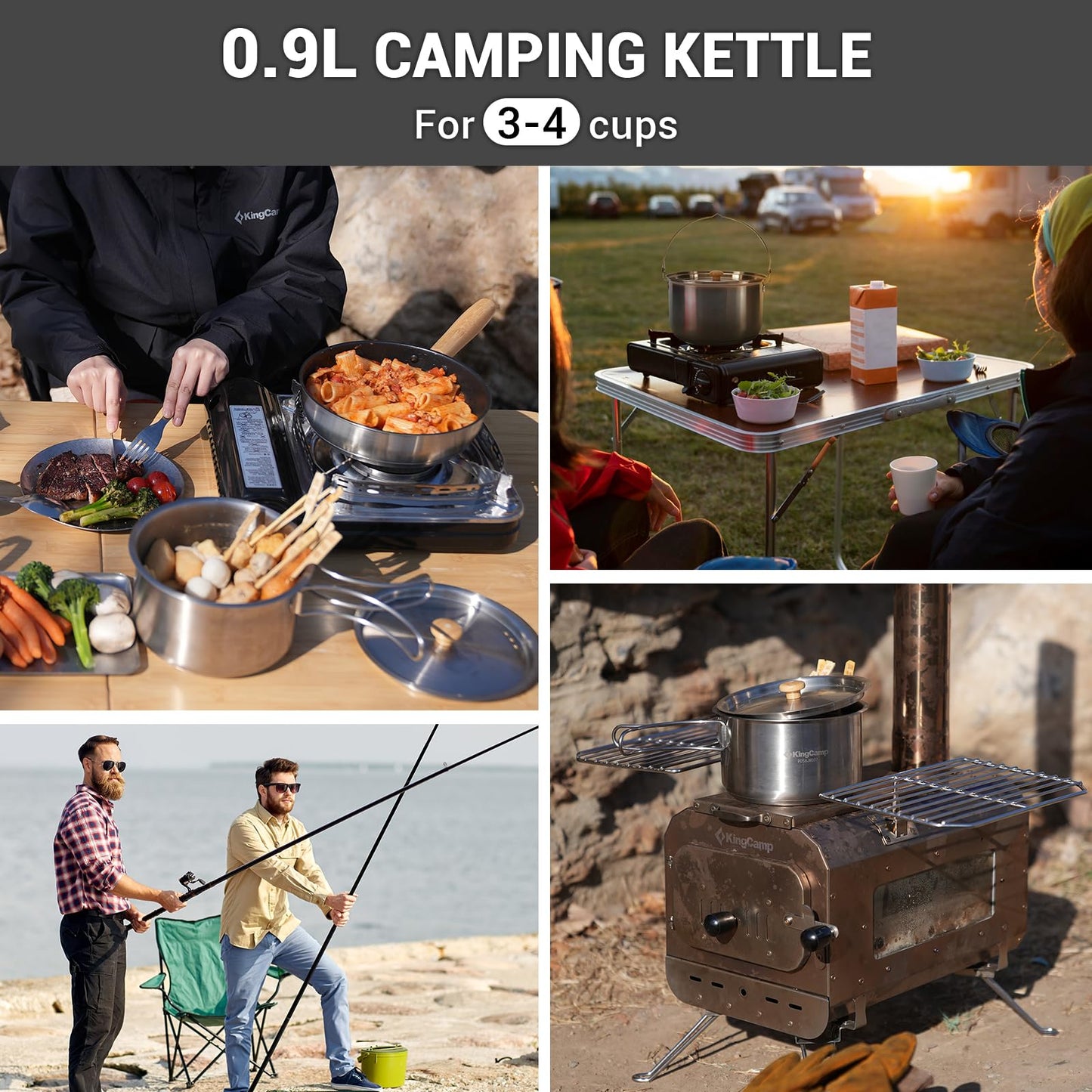 KingCamp Camping Cookware Set, 304 Stainless Steel Camping Pot for 4-6