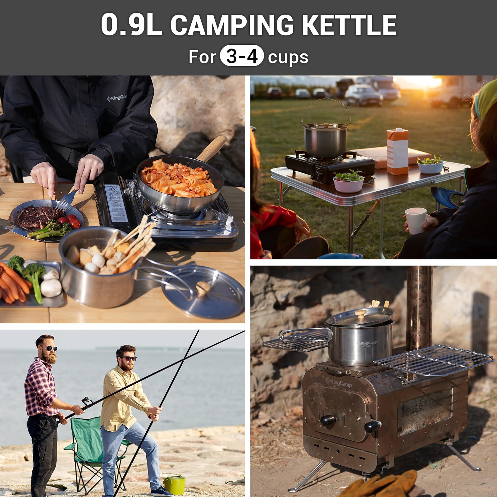 KingCamp Camping Cookware Set, 304 Stainless Steel Camping Pot for 4-6