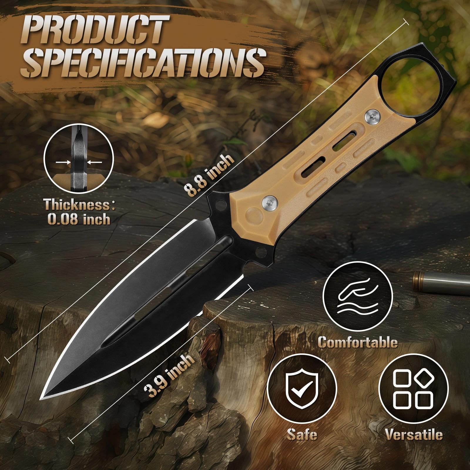 Freelander Tactical Fixed Blade Knife with Sheath - Survival Knives for Men