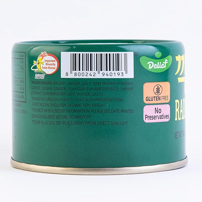 DELIEF Cubic Radish Kimchi - Authentic Korean Radish, Vegan, Gluten-Free, Shelf-Stable Canned, No Preservatives, 5.64 oz/160 g (1 Pack)