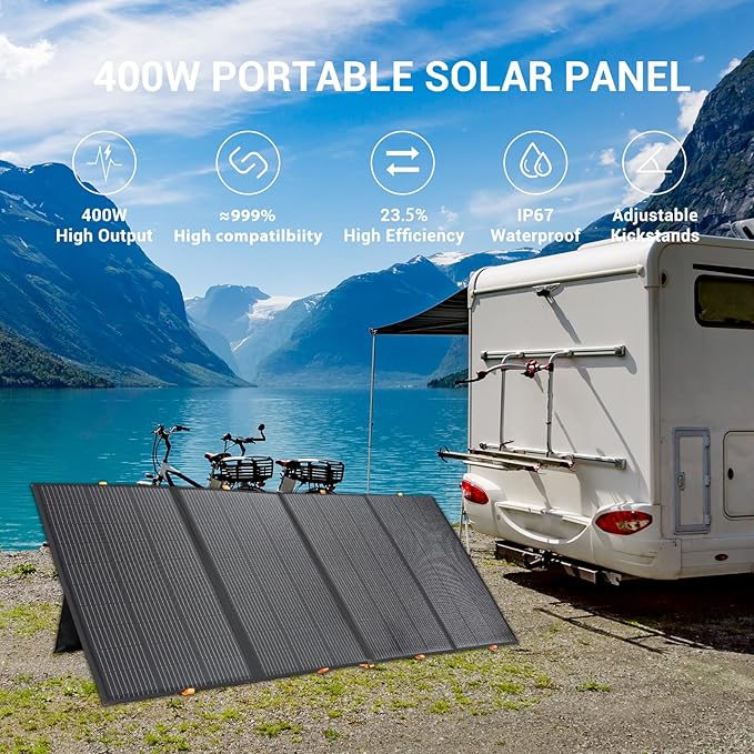 400W Portable Solar Panel,Foldable Solar Panel Power Backup,36V Output Solar Charger for Power Station Off Grid Outdoor Activities, RV, Marine,Camping, Solar Generator, IP67 Waterproof