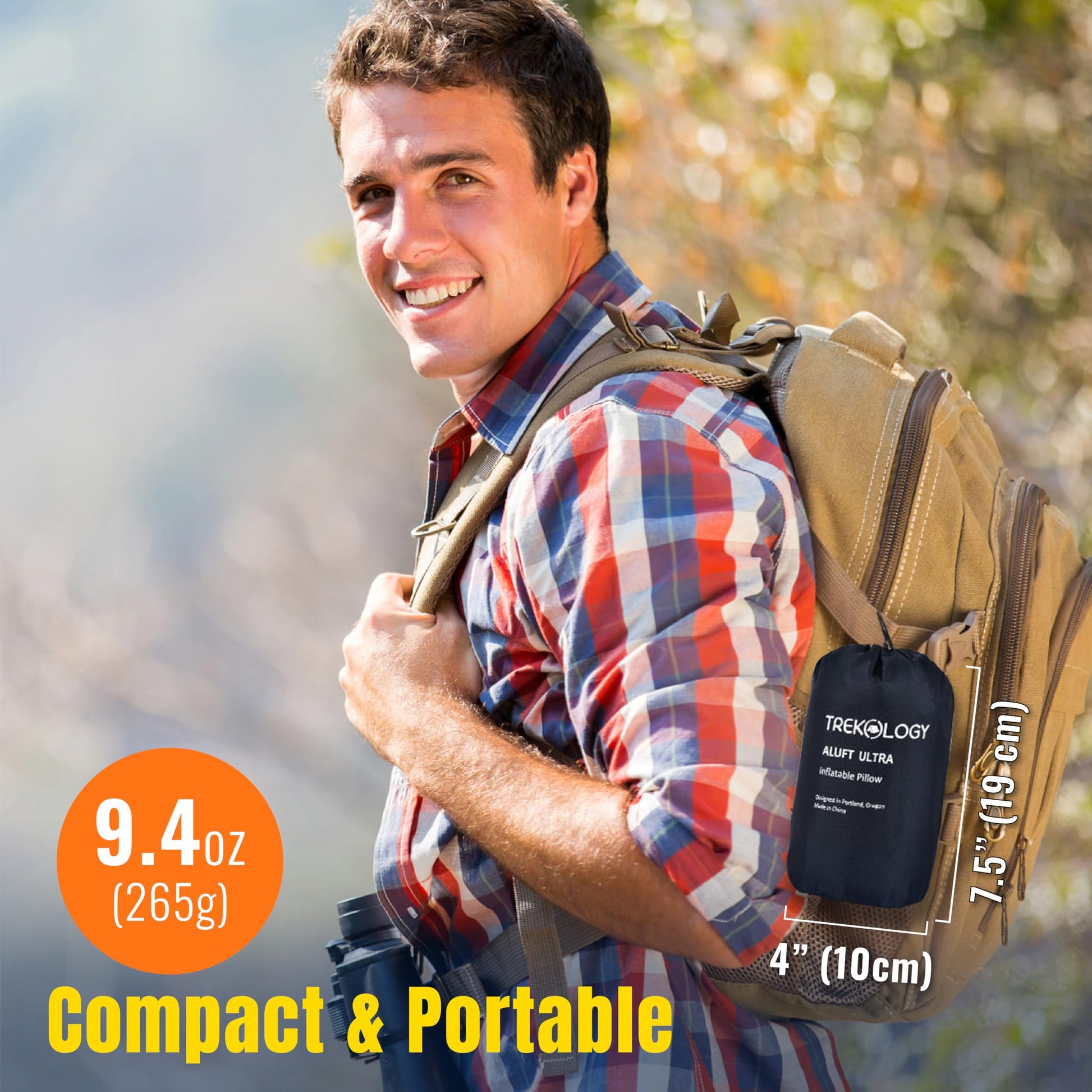 TREKOLOGY Camping Pillow - Large Inflatable (24"x15") for Home-Like Comfort, Portable & Ergonomic