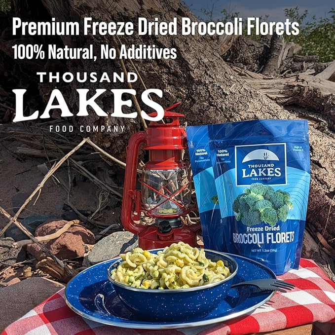 Thousand Lakes Freeze Dried Vegetables - Broccoli Florets 2-pack 1.2 ounces (2.4 ounces total) | 100% Florets - No Stems | No Salt Added