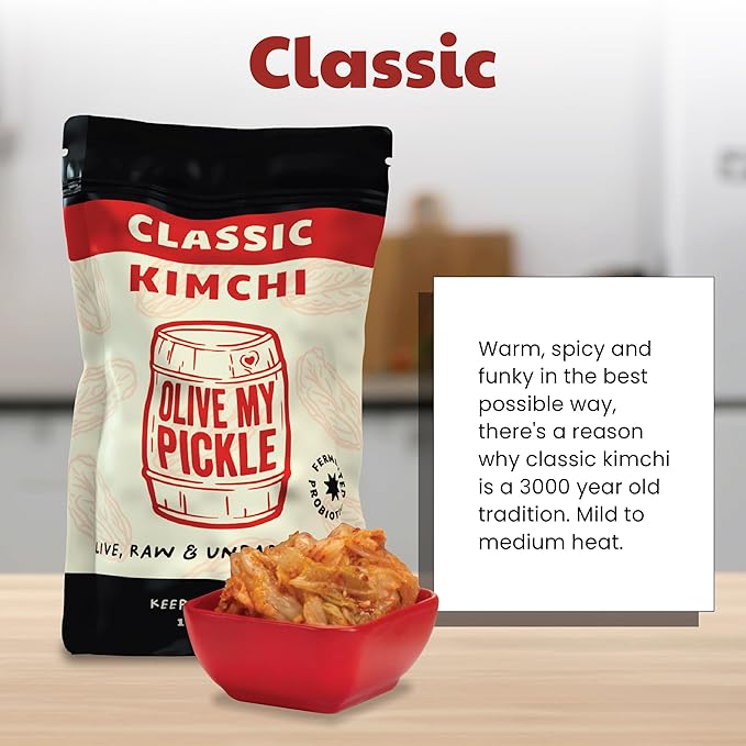 Olive My Pickle Organic Kimchi Fermented - 48 oz | 3 Pack of Classic Probiotic Napa Cabbage Kimchi | Fresh Korean Kimchi with Natural Probiotics for Gut Health - Perfect for Ramen & Spicy Noodles
