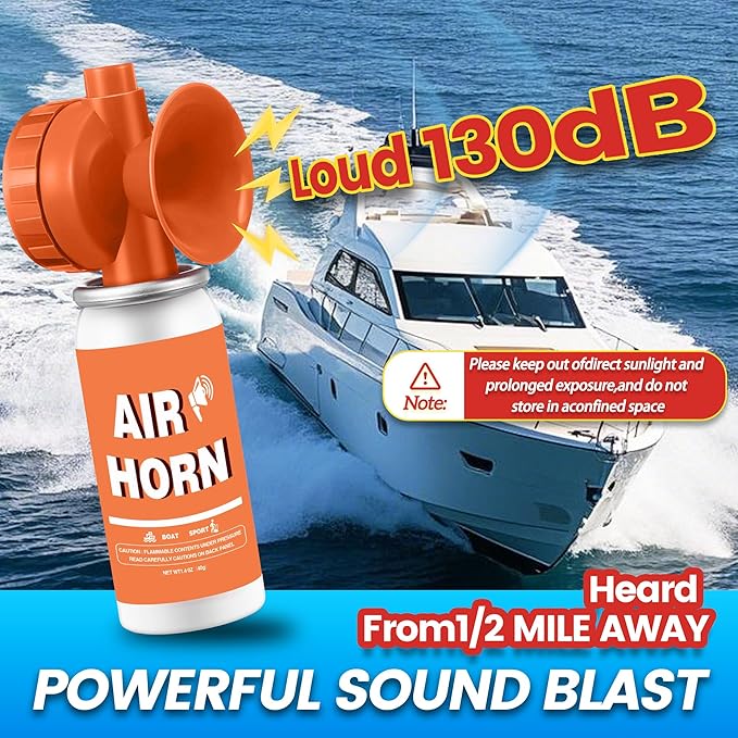 1.4oz Air Horn,130DB Loud Boat Air Horns Can,Marine Fog Horn Blow Horn,Coast Guard,Mini Small Compressed Blow Fog Bear Air Horn,Orange