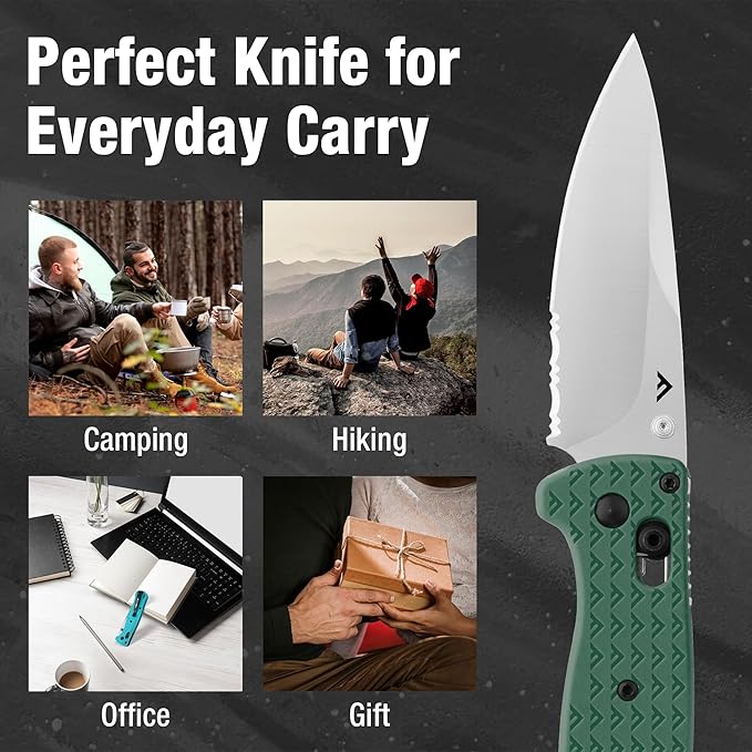 FLISSA 4.5" Folding Pocket Knife, Lightweight EDC Pocket Knife with Axis Lock, 3.2" AUS-8 Steel Blade, Sharp Camping Hiking Knife with Pocket Clip, Unique Tool Gift for Men, Dad (Green)