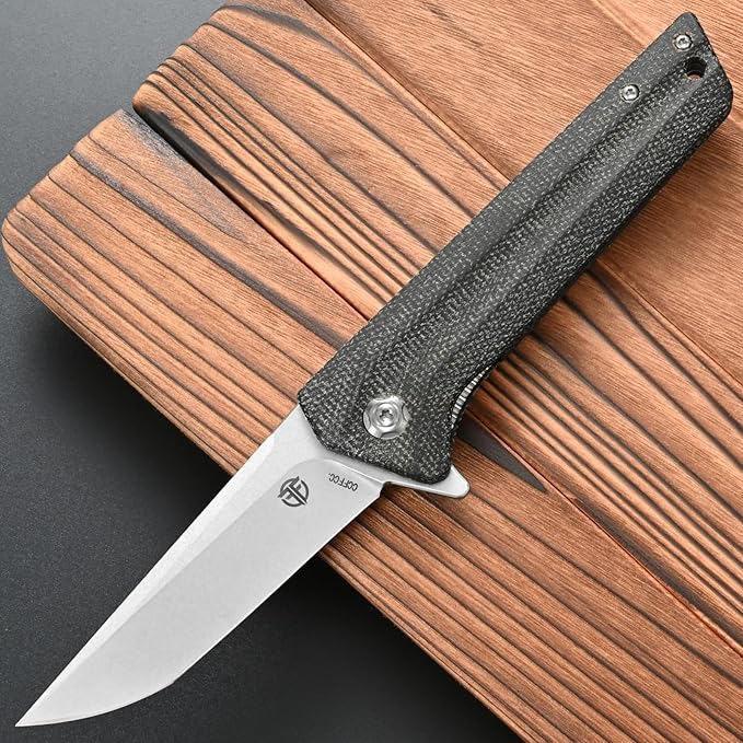 FF4 Folding Knife, AUS-10 Steel Blade Micarta Handle Knife for Outdoor Camping Hunting Fishing Survival(Black)