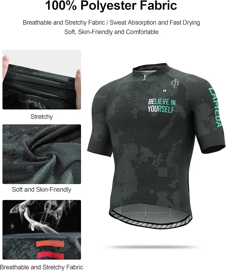 LAMEDA Men's Cycling Jersey Breathable Lightweight Bike Jersey Short Sleeve Quick Dry Moisture Wicking Biking Shirts