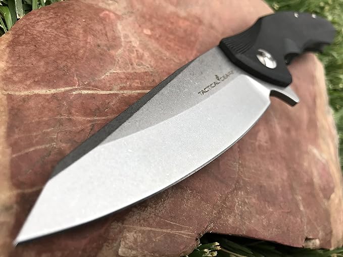 TACTICAL GEARZ Pocket Knife for EDC, G10 Handle, D2 Steel Stonewashed Blade, Includes Sheath (Zeta)