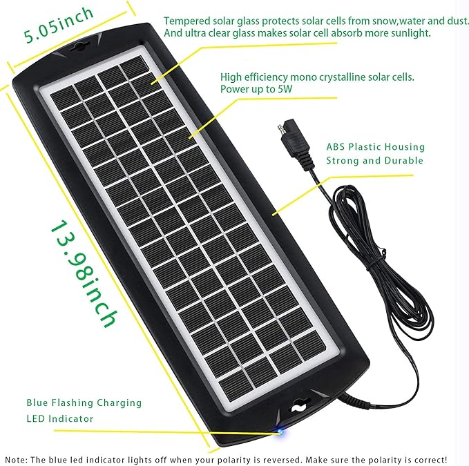Sunway Solar Car Battery Trickle Charger & Maintainer 5W Solar Panel Power 12V Charger kit Portable