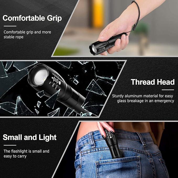 2 Pack LED Tactical Flashlights High Lumens Lights Portable Waterproof Zoomable Flashlight with 5 Modes for Camping/Outdoor/Hiking/Gift-Giving/Emergency