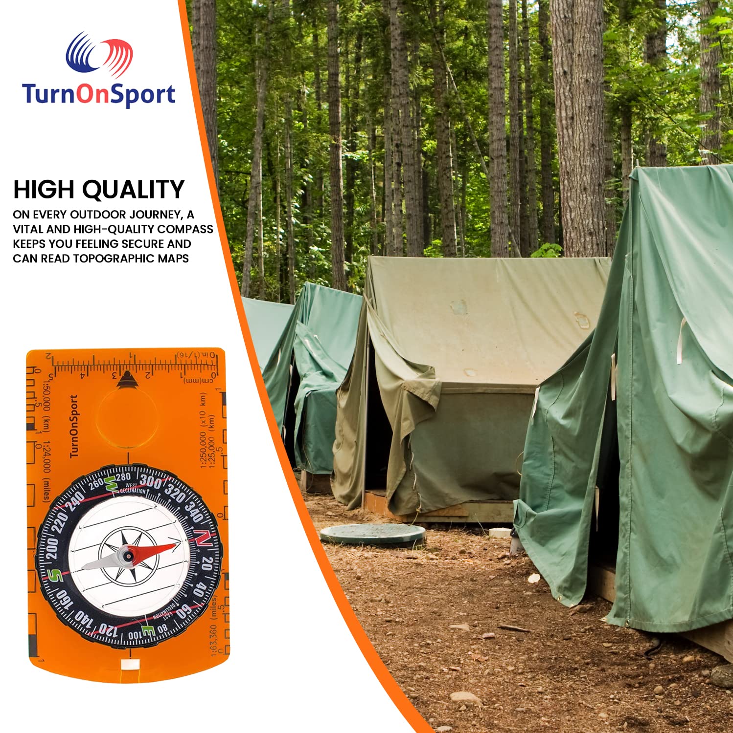 Orienteering Compass Advanced Scout for Hiking Camping Navigation Orange