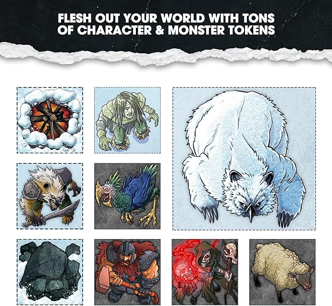 DUNGEON CRAFT Volume 2 Game, Hundreds of Terrain Pieces, DND Starter Kit, Double-Sided & Water-Resistant, Portable 1 Inch Grid Overlay, Works with Wet Dry Erasers