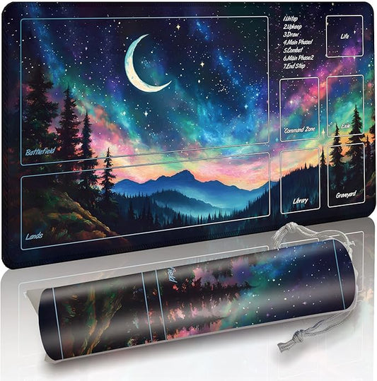 MTG DND Play Mat Game Mat - 3MM Thick High-Density Non-Slip Surface, Stitched Reinforced Edges for Magic playmats, DND Tabletop RPG, TCG Card Games (Stellar Ridge Mirage)