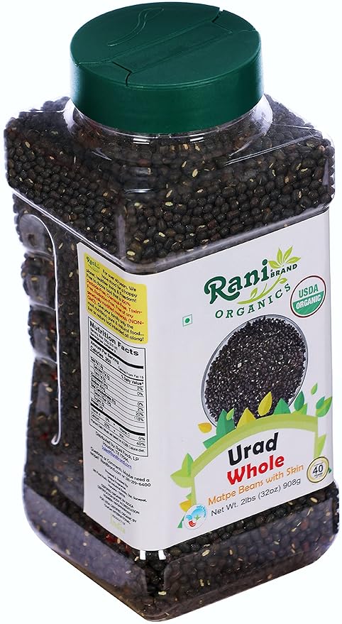 Rani Organic Urid/Urad Whole Black (Matpe Beans With Skin) Indian Lentils 32oz (2lbs) 908g PET Jar ~ All Natural | Vegan | Gluten Friendly | NON-GMO | Indian Origin | USDA Certified Organic